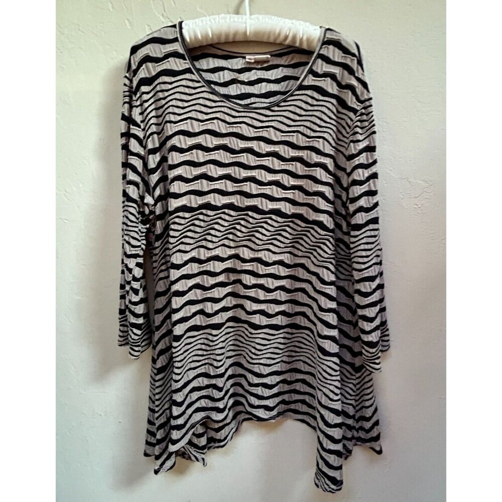 Tianello Steve Barraza ASBURY Blouse Lagenlook Tunic Top Textured XL Black Gray